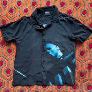Rare Dumbgood Black Short Sleeve Button-Up Shirt Halloween Michael Myers Men's S